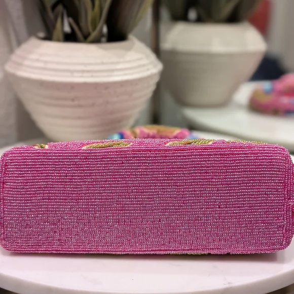 Vintage Hand Beaded & Embroidered Floral Purse with Pink Silk Lining - Picture 8 of 9